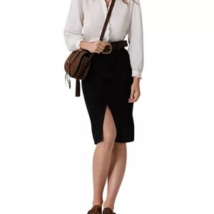 ba&sh Jude Black Denim Pencil Slit Knee Length A-line Skirt Size 2 Women's